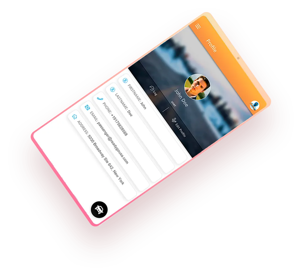 Ready Go USA app rider profile screen